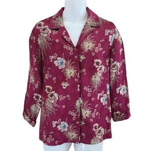 Chicos Shacket Women's 2 (L/12) Burgundy Gold Brocade Floral Career Blouse Top